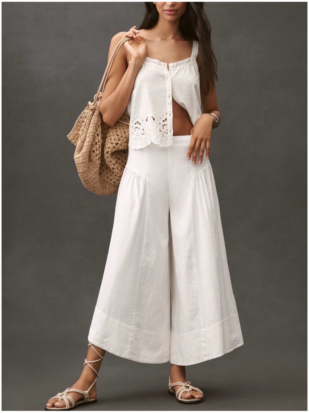 Anthropologie linen extended waist pants in bright white size 10